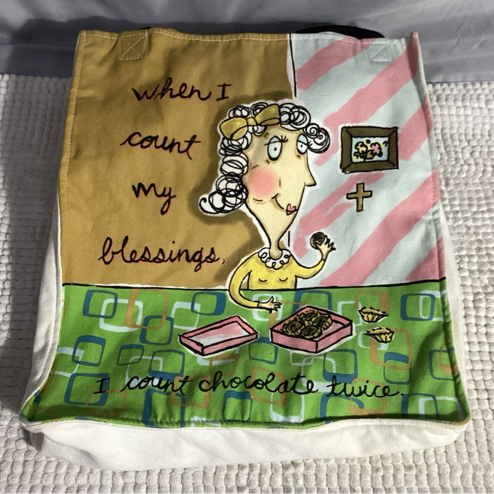 When I Count My Blessings I Count Chocolate Twice Canvas Tote Bag w/ Coin Bag - Picture 3 of 13